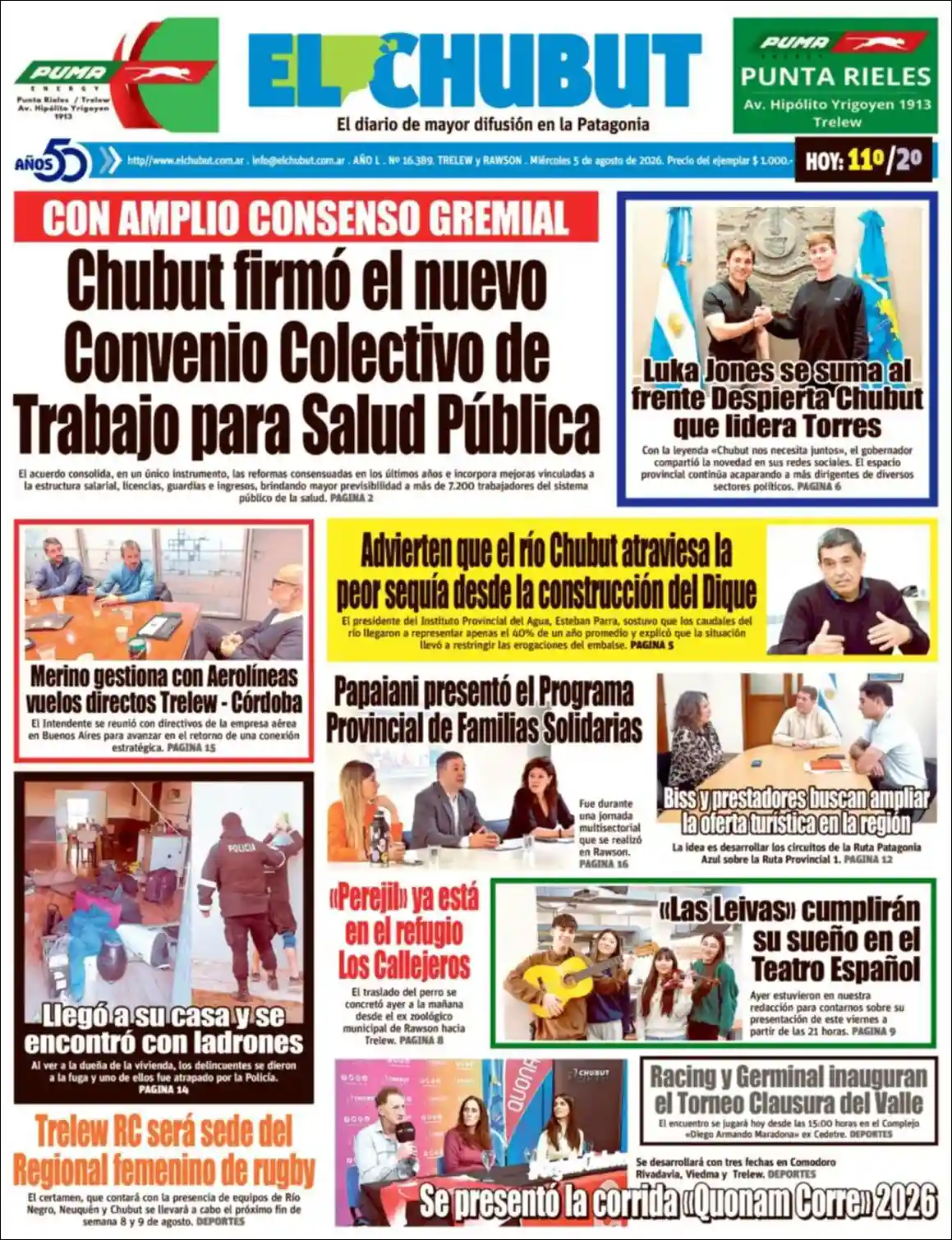 Evolucion Streaming | SABROSA FM 94.1 - Tapa del diario El Chubut